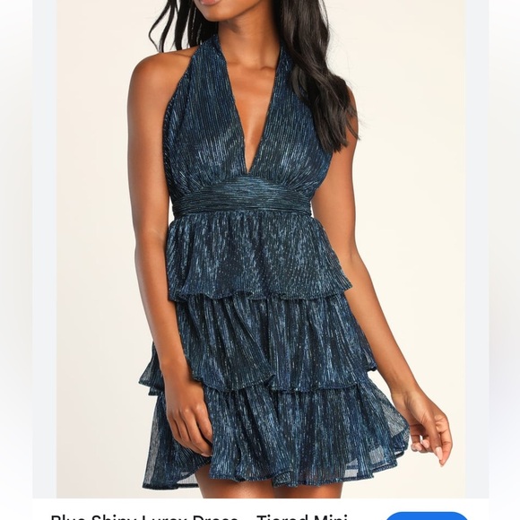 Lulu's Glowing Gorgeous Blue Multi Metallic Tiered Mini Dress Size L ( I - 4 ) - Picture 4 of 10